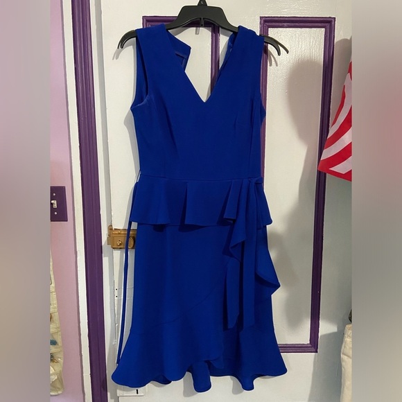 Blue Calvin Klein Ruffle Dress Size 8 - Picture 1 of 9